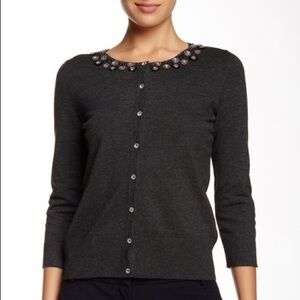 Cable & Gauge Gray Cardigan Embellished Neckline NEW!